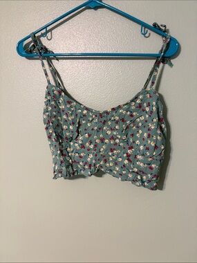Floral Tie-Shoulder Cropped Cami in Teal Multi